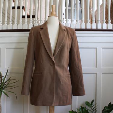 Vintage 90s Camel Colored Neutral Brown Wool & Cashmere Blend Long Menswear Blazer Women's Size S M 