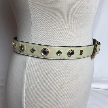 Vintage 2000s White Leather Studded Western Belt with  display picture 2