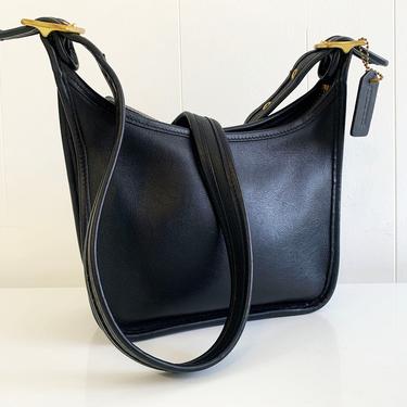 Vintage Black Leather Shoulder Bag Purse Handbag Retro Coach Style 9950 Janice Legacy Crossbody Navy Blue Adjustable Strap Classic Minimal 