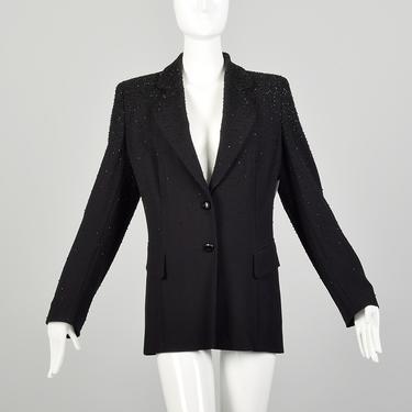 Large 1990s Escada Suit Coat Black Beaded Evening Blazer Cocktail Jacket 