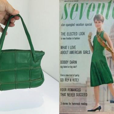 The Elected Look - Vintage 1950s 1960s Jane Shilton Green Quilt Raised Leather Handbag Purse 