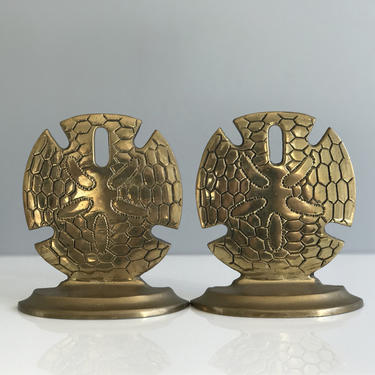 Vintage Brass Sea Shell Sand Dollar Bookends 