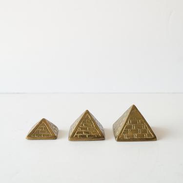 Set of Three Vintage Miniature Brass Pyramids 