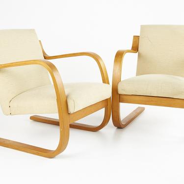 Alvar Aalto 402 Series for Artek Mid Century Cantilever Lounge Chairs - Pair - mcm 