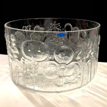 Vintage Oiva Toikka Nuutajarvi Large Flora Glass Bowl with Label 9.5”D Finnish Mid Century Modern 
