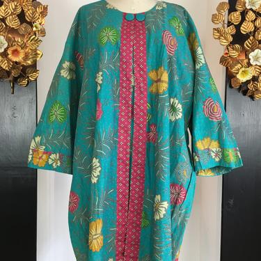 1990s tunic top, plus size, vintage blouse, border print cotton, hippie blouse, Indian cotton tunic, size xx large, Nilasari, turquoise top 