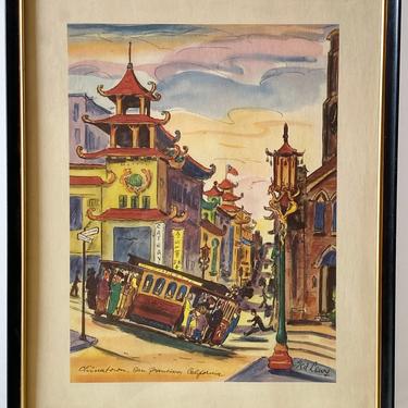 Vintage Ted Lewy San Francisco Cable Car Chinatown Framed Print 