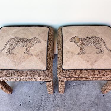 Pair of Upholstered Animal Print Stools