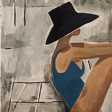 Sun hat, hand painted, wall decor, original art, unique art, 30x 24 
