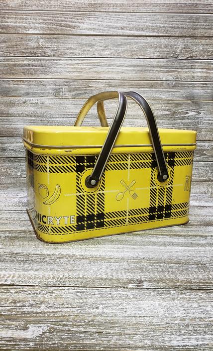 Vintage Picnic Basket, 1950's Nesco Metal Picnic Basket, Yellow