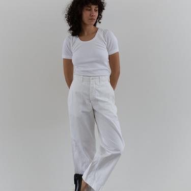 Vintage 28 Waist White Wide Straight Chino | Button Fly | Wide leg High Rise White Cotton Trouser | Made in USA 