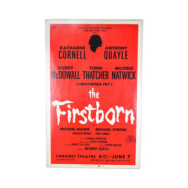 Orig Broadway Window Card The Firstborn Katharine Cornell Roddy McDowall 