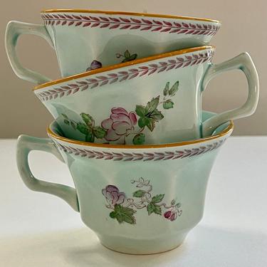 Teacup Robbin's Egg Blue with Purple Flowers Green Leaves 