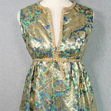 1970s,  Malcolm Starr, Gold Lame , Evening Gown , Estimated size 2/4 
