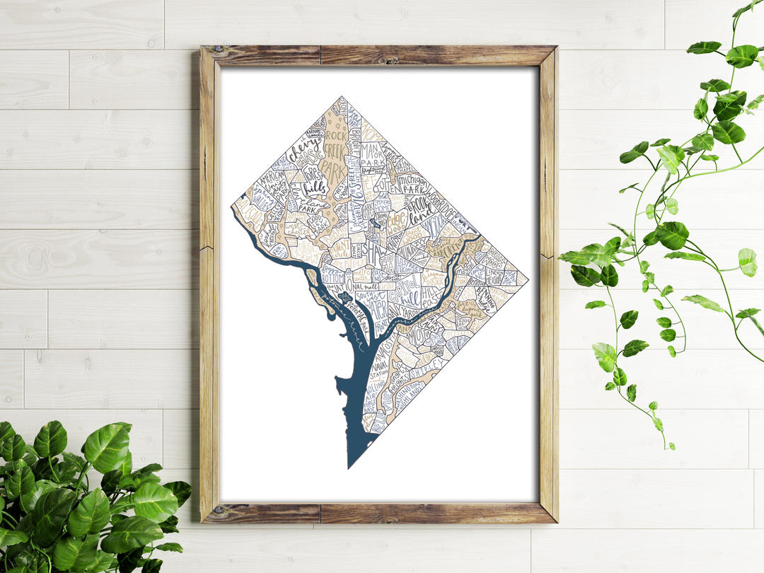 11x14 Art Print // Washington, DC Neighborhoods Map // Hand Lettered DC ...