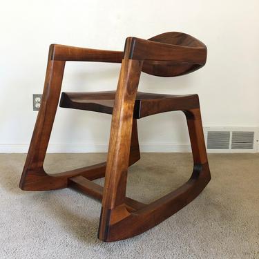 mid century studio craft rocker sculptural walnut rocking chair 
