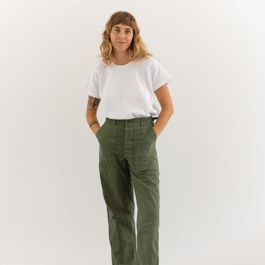 Vintage 26 27 28 Waist Olive Green Army Pants | Herringbone Twill Utility Fatigues Military Trouser | Button Fly | F110 