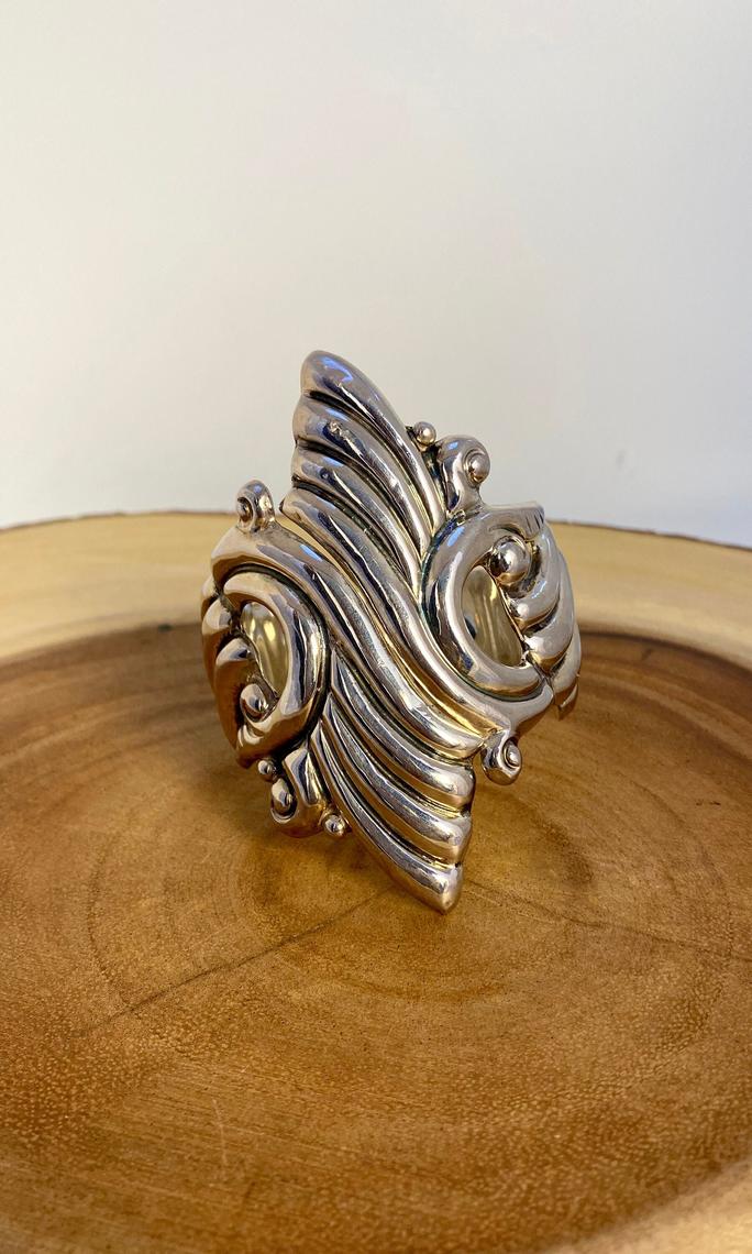 輝く高品質な Bracelet Silver Mexican Vintage RIDER WAVE | Hinged 1970s シルバー