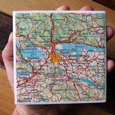1976 Norrkoping Sweden Vintage Map Coaster Ceramic. Norrkoping City Map Coaster. Swedish Décor. Northern Europe Map Scandinavia Scandinavian 