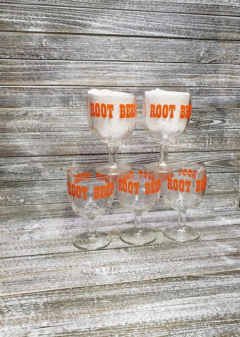 1970s Vintage Root Beer Float Glasses, Coin Dot Drinking Glasses, A