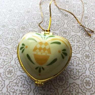 Vintage Ceramic Yellow Heart with message &amp;quot;A Joyful Heart&amp;quot; Ceramic Heart Shaped Ornament Trinket Box Collectible Gift, Antique Ornament by LeChalet