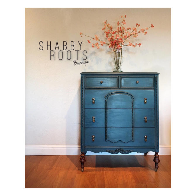 Sold Gorgeous Antique Dresser In Jewel Toned Bold Bohemian Blue