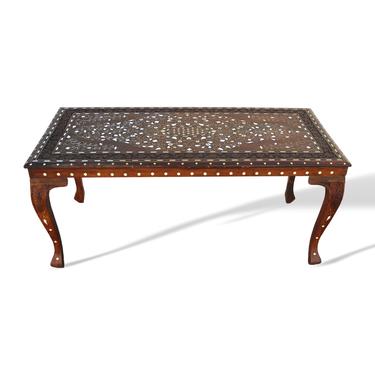 Antique Anglo Indian Carved and Inlaid Rosewood Coffee Table 