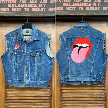 Vintage 1980’s Rolling Stones Lee Riders Denim Vest, 80’s Denim, 80’s Vest, 80’s Rock Vest, 80’s Motorcycle Vest, Vintage Clothing 