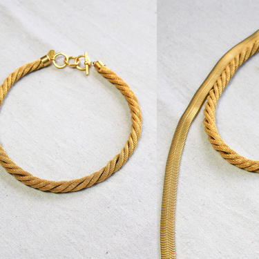 Vintage 80s Anne Klein Liquid Gold Twisted Chain Choker Necklace | 1980s Vintage Jewelry | Statement Piece Chunky Layering Necklace 
