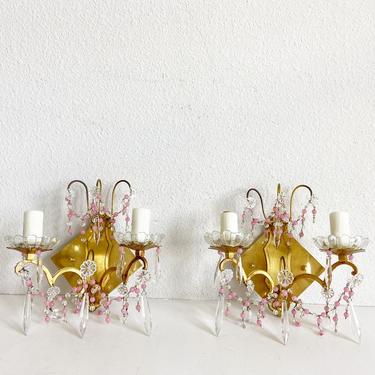 Midcentury French Crystal Sconces - a Pair 