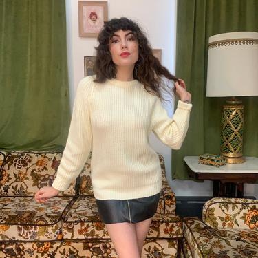80’s CREAM SWEATER - long length - thick knit - small 