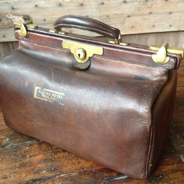 Antique French Brown Leather Gladstone Bag