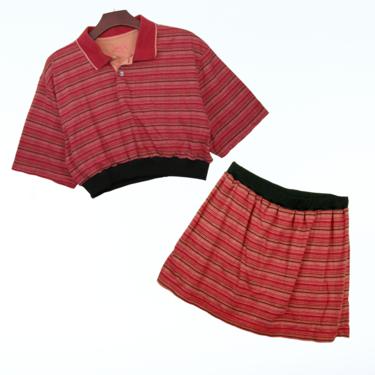 2pc Red Stripe Knit Polo Set