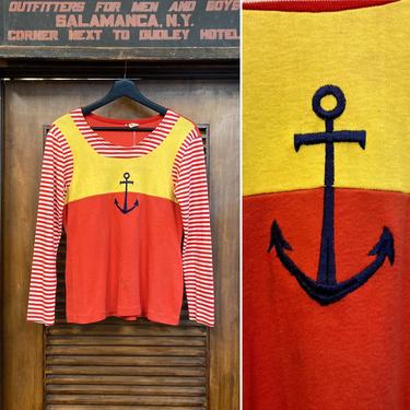 Vintage 1960’s Nautical Mod  Stripe Pop Art Cotton Long Sleeve Tee Shirt, 60’s Nautical Style, 60’s Mod Style, 60’s Tee, Vintage Clothing 