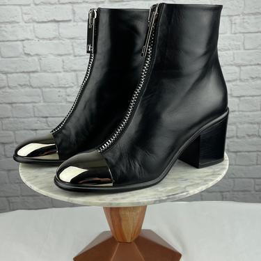 Proenza Schouler Silver Toe Cap Leather Ankle Boots, Size 37