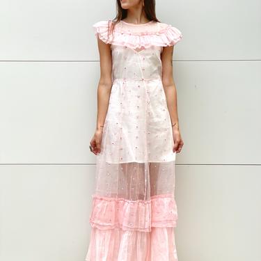 Pink Embroidered Sheer Maxi Dress