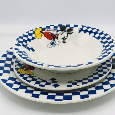 Vintage  Mickey Mouse 3 PC  Dish Set Gibson Overseas Inc Gabbay Mickey &amp; Co- New Condition- 1980's 