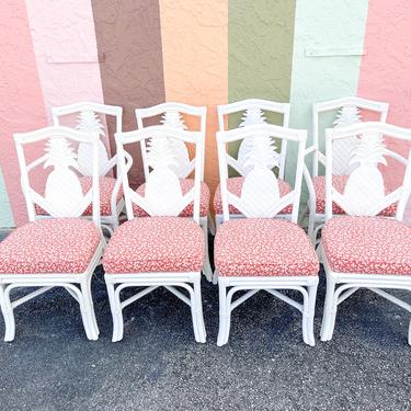 Set of Eight Pineapple Rattan Chairs