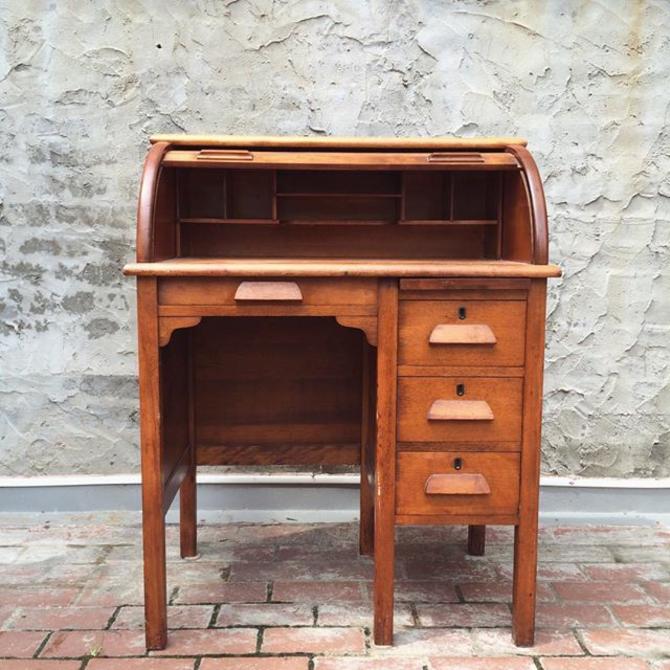 Petite Children S Roll Top Vintage Solid Wood Desk From