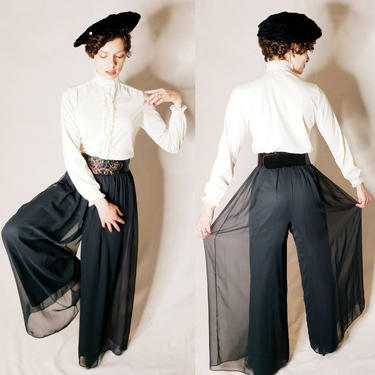 1990s Black Sheer Palazzo Pants / 90s Wide Legged | RareJule