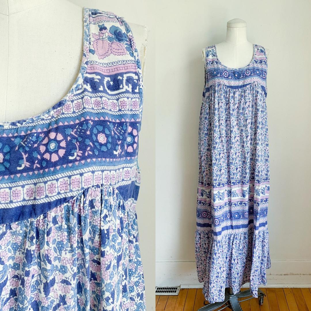 Vintage 1970s Geeta Blue Indian Cotton Gauze Dress / M-L | Ms. Tips ...