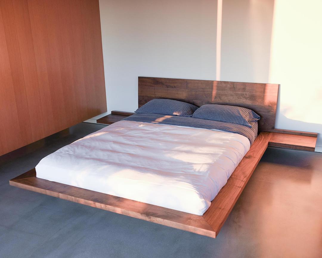 Floating Bed, Simple Platform, Minimal, Queen bed, King Bed, Walnut ...