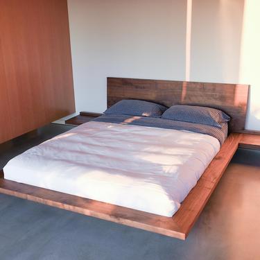 Floating Bed, Simple Platform, Minimal, Queen bed, King Bed, Walnut Bed, Easy Assembly 