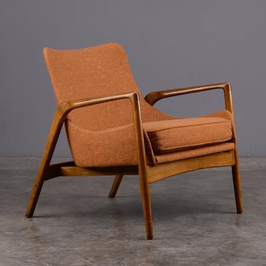 Vintage Mid-Century Modern Lounge Chair with Rust Upholstery 