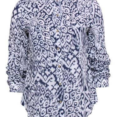 Lilly Pulitzer - Navy &amp; White Abstract Printed Button-Up Blouse Sz XS