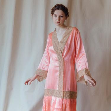 RARE 1920s Oppenheim collins bright pink silk lace robe ooak antique lingerie 