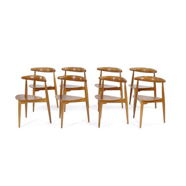 Set of 8 Hans Wegner for Fritz Hansen Heart Dining Chairs. 1960s. Free Shipping 