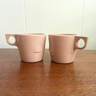 Set of 2- Vintage Melamine Stackable Mugs - Dallasware Melmac Cups Pink Tea Cups, MCM Retro Kitchen Picnic 