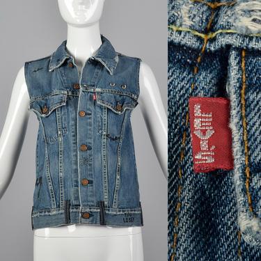 XXS Levis LVC Cotton Denim Vest Pockets Metal Buttons Belt Loops Halloween Horror Spooky Print Vampire 