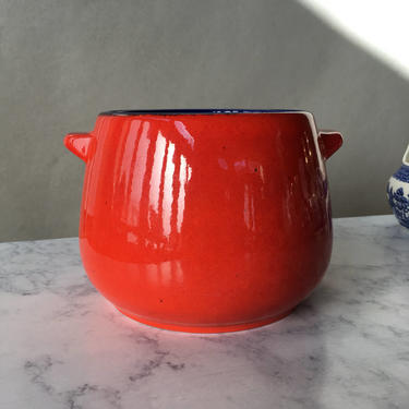 Vintage Gerz Pottery Crock, Gerz West Germany | red stoneware, coal blue interior, german stoneware, red bean pot, soup crock 